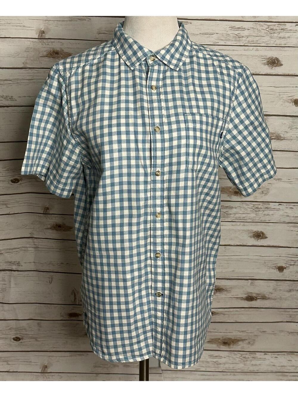 The North Face blue white gingham short sleeve button-up shirt Medium gorpcore